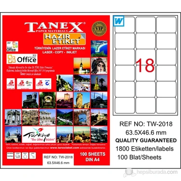 Tanex TW-2018 63.5x46.6 mm Laser Etiket 100 Ad. Fiyatı