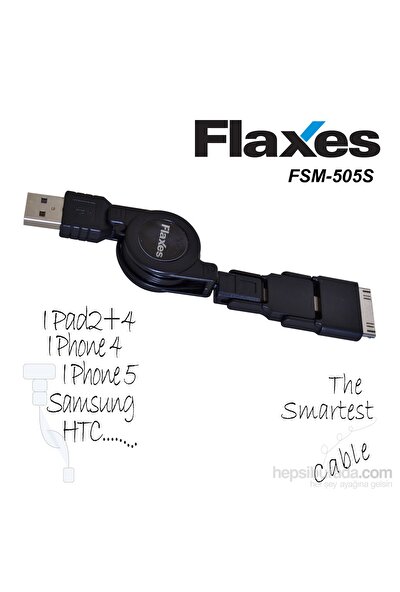 Flaxes FMS-505S iPad2-iPad4-iPad Mini - New iPad Samsung VS. Makaralı Siyah Data Şarj Kablosu