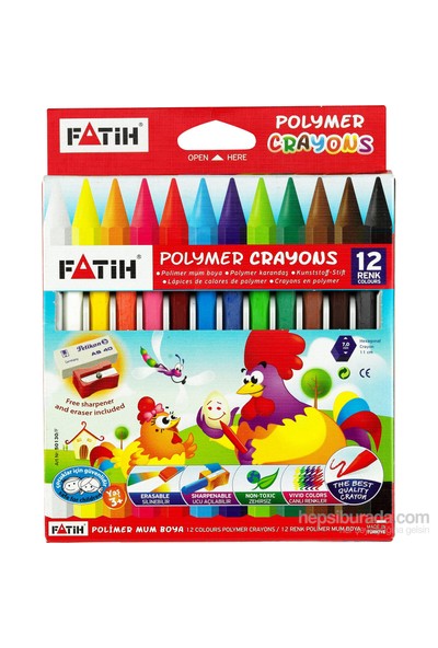 Fatih 12 Renk Uzun Crayon (Mum Boya) Pelikan Silgi+Kum Kalemtraş Hediyeli