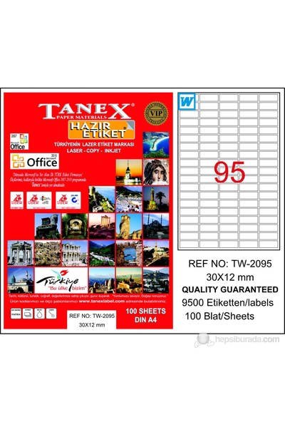Tanex TW-2095 30x12 mm Laser Etiket 100 Ad.