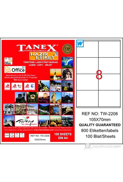 Tanex TW-2208 105x70 mm Laser Etiket 100 Ad.