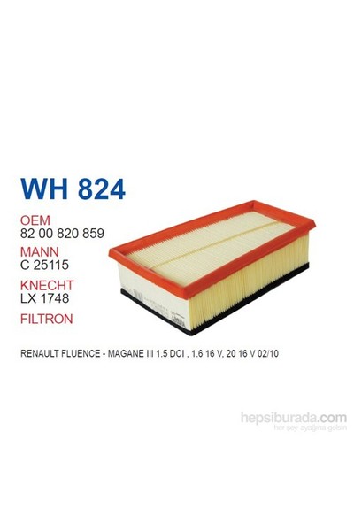 Wunder RENAULT FLUENCE-MEGANE III 1.5 dci, 1.6 16V, 2.0 16V 02/10- Hava Filtresi OEM NO: 8200820859