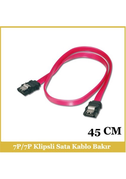Sata Kablo Klipsli 7P/7P - 180/180Derece 45Cm Bakır