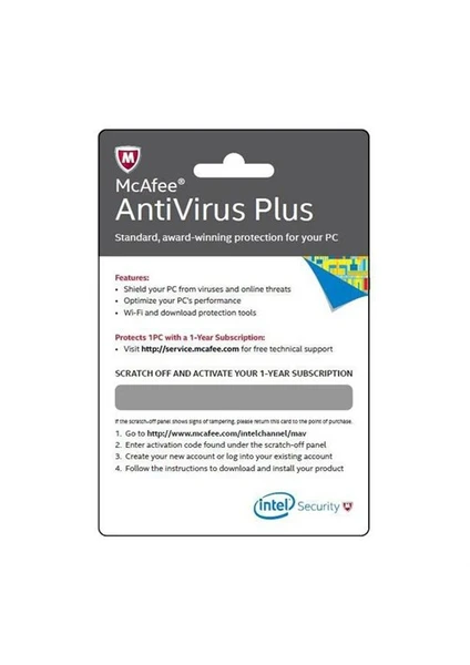 Mcafee Antivirus Plus Aktivasyon Kartı 1Yıl (Türkçe)