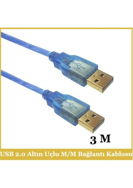 Usb 2.0 Am / Am Round,Gold Açık Mavi - 3M