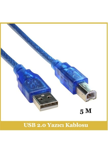 Usb 2.0 Gold Açık Mavi Yazıcı Printer Kablosu - 5M