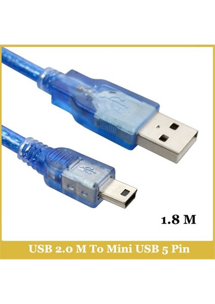 Usb 2.0 Am / Mini (B) 5Pin Round,Gold Açık Mavi - 1,8M