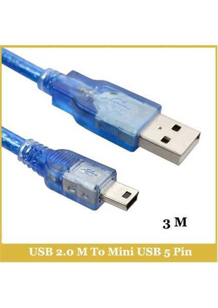 Usb 2.0 Am / Mini (B) 5Pin Round,Gold Açık Mavi - 3M