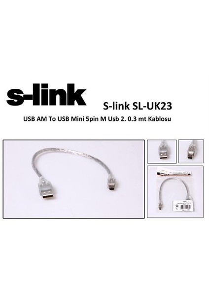 Sl-Uk23 Usb Am To Usb Mini 5Pin M Usb 2.0 30 Cm Kablosu