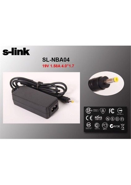 Sl-Nba04 30W 19V 1.58A 4.0*1.7 Hp Netbook Standart Adaptör