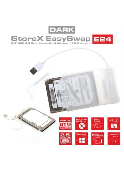 Storex E24 2.5" USB 3.0  Çıkarılabilir Başlıklı Şeffaf SATA Disk Kutusu (DK-AC-DSE24U3)