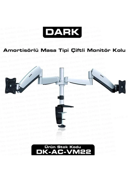 2 Adet Monitör Takılaben, Amortisörlü, Masa Monte Monitör Kolu (DK-AC-VM22)