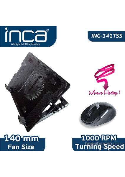 INC-341TSS Notebook Soğutucu + Siyah Mouse Seti