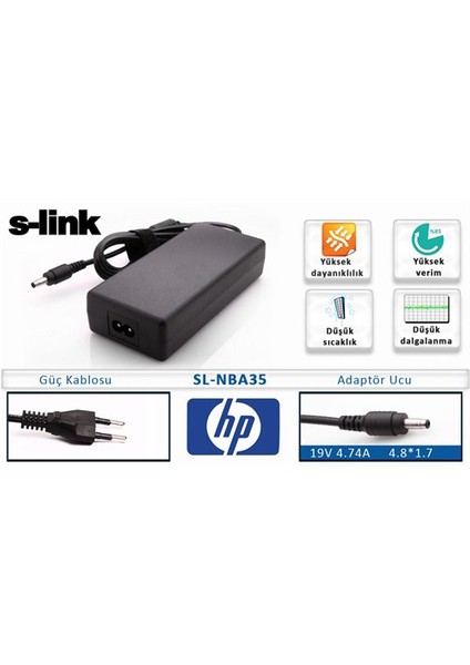SL-NBA35 ( HP ) 19V4.74A 4.8*1.7 bullet Notebook Adaptör