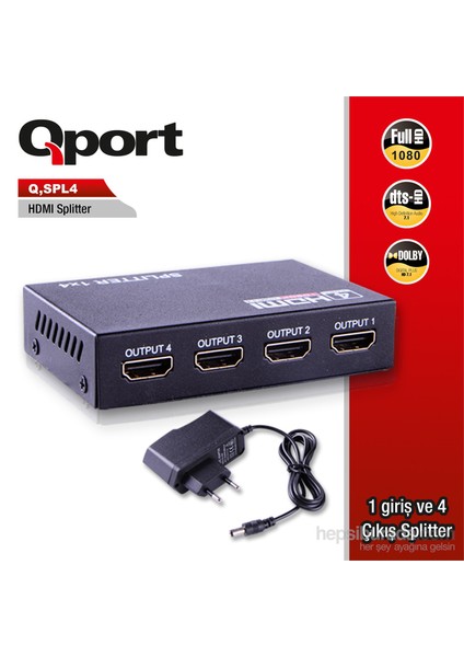 Full HD 1 Giriş 4 Çıkışlı HDMI Splitter/Sinyal Çoğaltıcı (Q-SPL4)