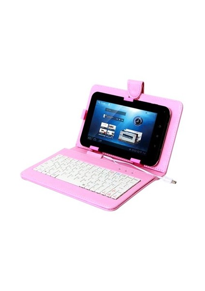 Kb-Tab07 Pembe 7` Mini Usb Türkçe Q Klavye + Tablet Pc Kılıfı