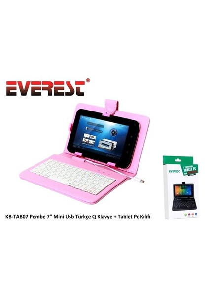 Kb-Tab07 Pembe 7` Mini Usb Türkçe Q Klavye + Tablet Pc Kılıfı