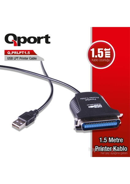 PRLPT 1.5 USB/LPT Dönüştürücü 1.5 M Printer Kablosu (Q-PRLPT1.5)