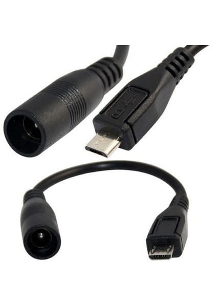 Dc 5.5Mm X 2.1Mm Barrel Jack To Micro Usb B 5P Male Power Connector Short Kablo - 20Cm