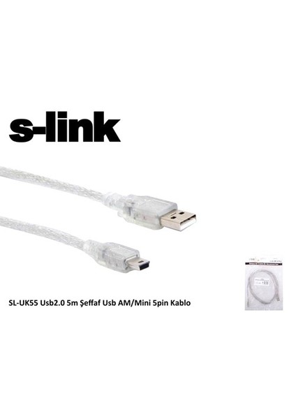Sl-Uk55 Usb2.0 5M Şeffaf Usb Am/Mini 5Pin Kablo fiyatları
