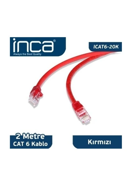 ICAT6-20K 2 Metre Kırmızı Patch Kablo