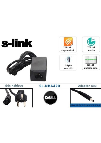 Sl-Nba420 45W 19.5V 2.31A 4.5*2.7*0.6 Dell Notebook Standart Adaptör