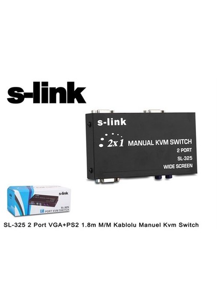 Sl-325 2 Port Vga+Ps2 1.8M M/M Kablolu Manuel Kvm Switch