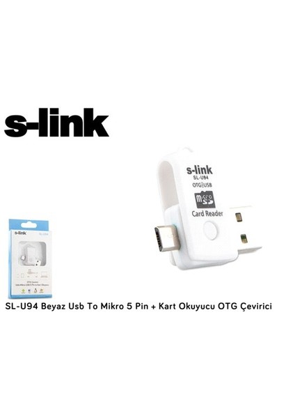 Sl-U94 Beyaz Usb To Mikro 5 Pin + Kart Okuyucu Otg Çevirici