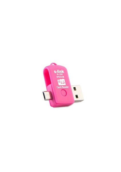 Sl-U94 Pembe Usb To Mikro 5 Pin + Kart Okuyucu Otg Çevirici