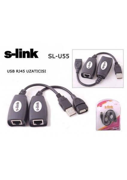 Sl-U55-Usb-Rj45 S-Lınk Usb F / Rj-45 + Usb M / Rj-45 Uzatıcı Kablo