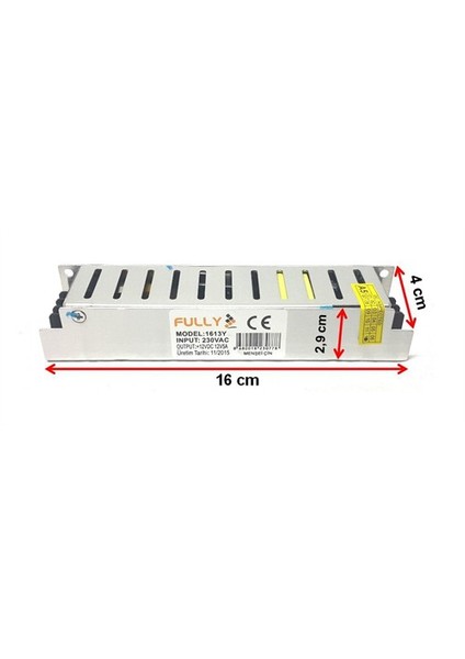 12V 5A İnce Kasa Adaptör 16X2,9X4cm