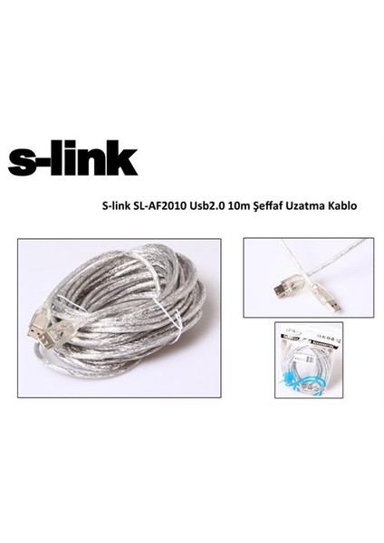 Sl-Af2010 S-Lınk 10 Metre Usb 2.0 Şeffaf Uzatma Kablosu