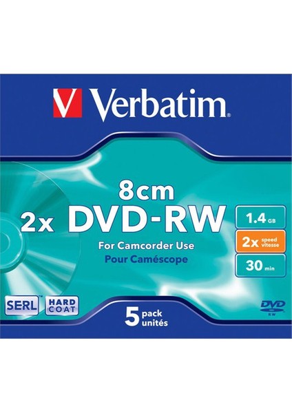 DVD-RW Mini 1.4GB 8Cm 2X Hızında 5'li Kutu 43514