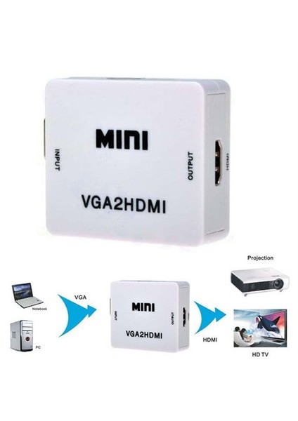 Vga To Hdmı Çevirici Dönüştürücü Kablo + Ses