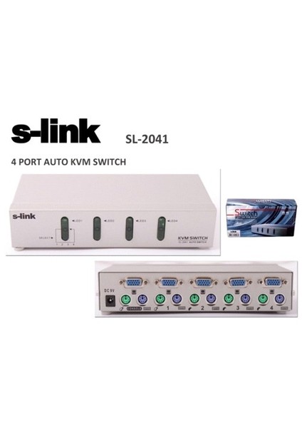 Sl-2041 4 Portlu Ps2 1.8M M/M Kablolu Otomatik Kvm Switch