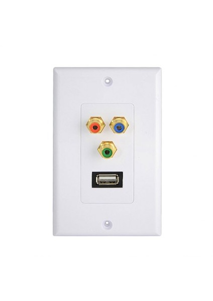 Usb 2.0 Port & 2 Rca/Phono Female Gold Wall Outlet Dual Audio Socket Face Plate Abs