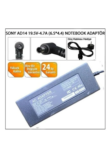 Sony Ad14 19.5V-4.7A (6.5*4.4) Notebook Adaptörü