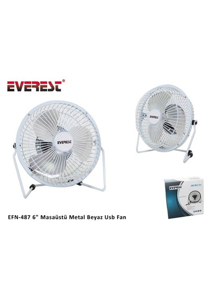 Efn-487 6` Masaüstü Metal Beyaz Usb Fan