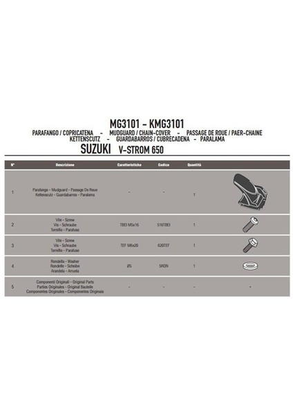 Gıvı Mg3101 Suzukı Dl 650 V-Strom (11-15) Zıncır Muhafaza Ve Çamurluk