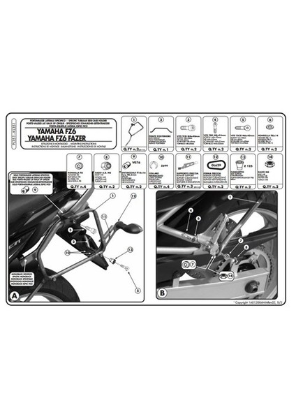 Kl351 Yamaha Fz6 - Fz6 600 Fazer (04-07) Yan Çanta Tasıyıcı