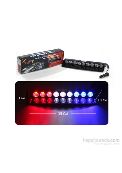 Flaş Led - Çakarlı 27Watt (Kırmızı-Beyaz-Mavi) 8 fonk.