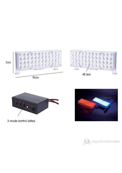 Flaşlı İkaz Lambası 96 Led (Kırmızı-Mavi) Lapa19