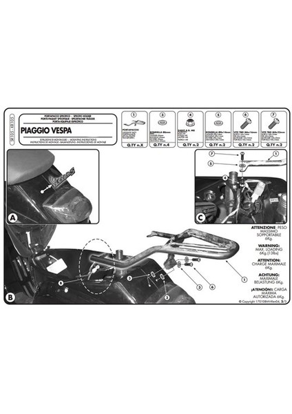Gıvı Sr105 Pıaggıo Vespa Lx - S 50-125-150 (05-14) Arka Çanta Tasıyıcı modelleri