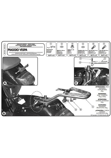 Gıvı Sr105 Pıaggıo Vespa Lx - S 50-125-150 (05-14) Arka Çanta Tasıyıcı indirimleri
