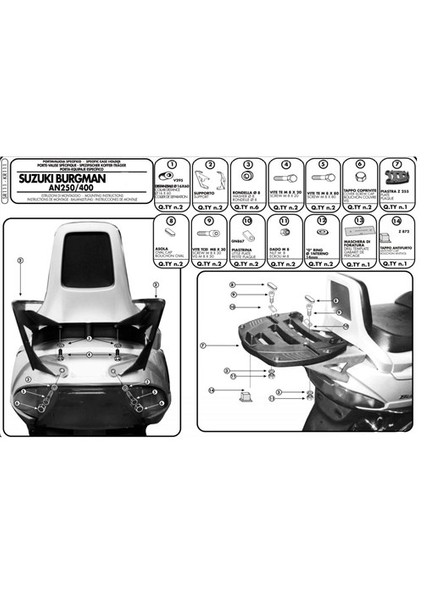 Gıvı Sr111 Suzukı Burgman 250-400 (98-02) Arka Çanta Tasıyıcı modelleri