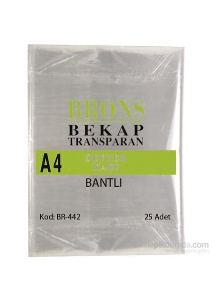 Br-442 Hazır Defter Kabı A4 Şeffaf Bantlı 25 'li Paket