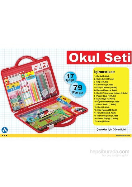 Okul Seti 17 Çeşit 79 Parça Pembe Çantalı