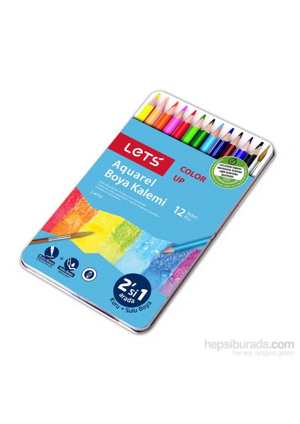 Lets L4712 12 Renk Aquarel Boya Kalemi Metal Kutu