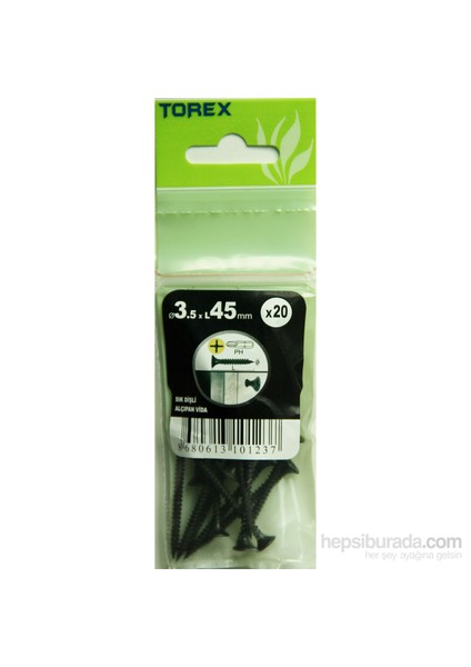 3.5X45 Alçıpan Sık Diş Siyah Fosfat 20 Adet