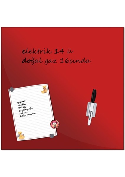 45X45cm Kırmızı Temperli Dekoratif Cam Yazı Tahtası